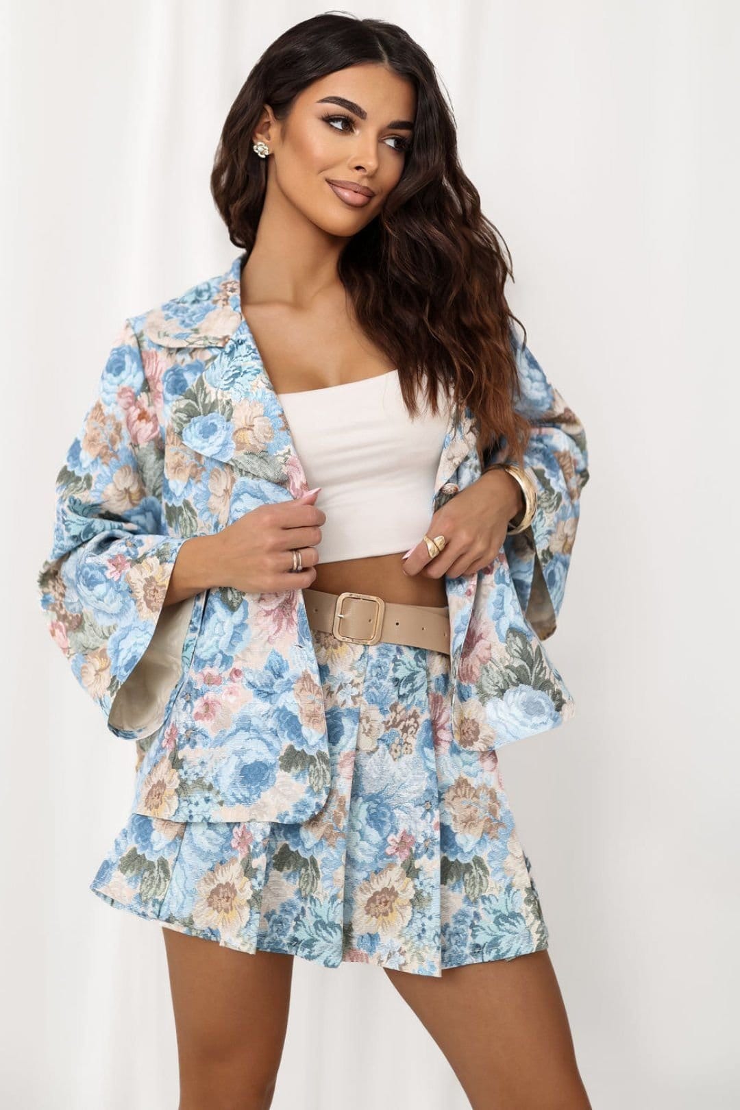 Love Lace Love Lace Women's Floral Print Tailored Blazer 3/4 Sleeve in Blue - 4