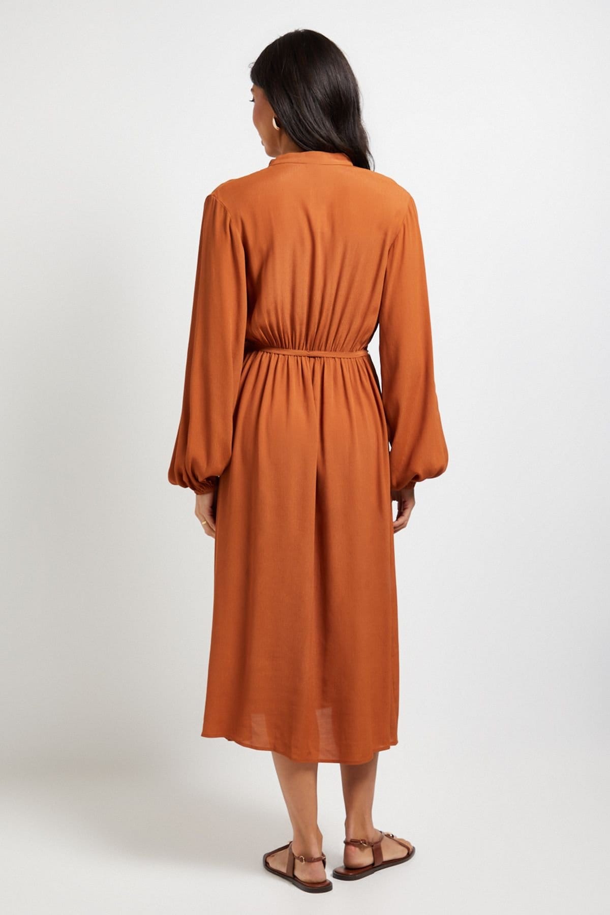 Wallis Wallis Women's Viscose Seam Detail Collarless Midi Dress in Rust - 3