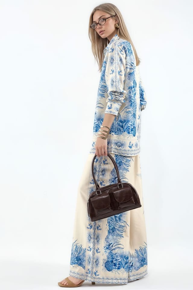 MSN Collection MSN Collection Women's Floral Shirt & Wide-Leg Trousers Set - 2