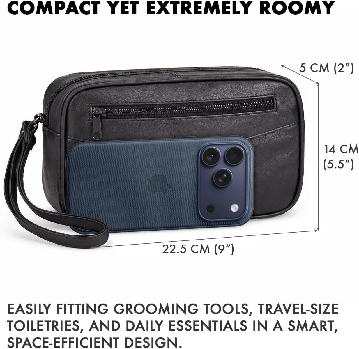 Woodland Leathers Woodland Leathers Men's Leather Wash Bag, Compact Travel Toiletry Bag in Black - 4
