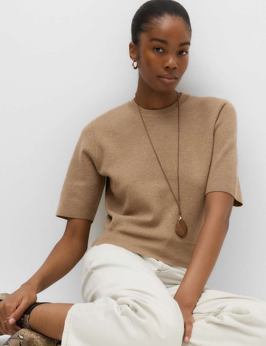 Marks & Spencer M&S Wool Rich Slim Fit Knitted Top Spice