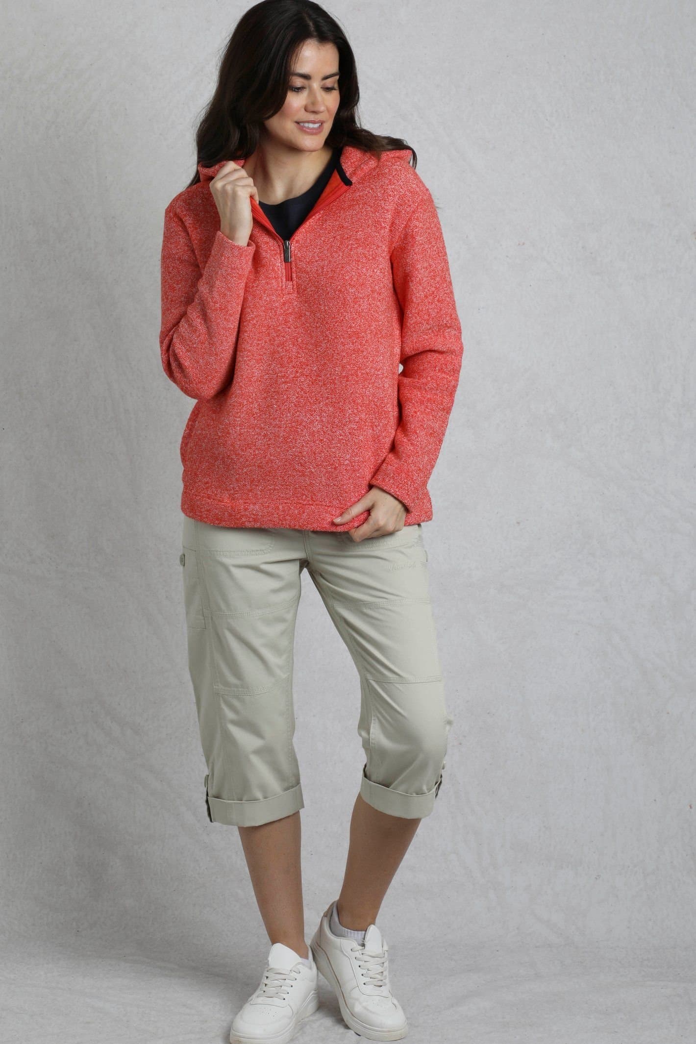 Weird Fish Weird Fish Women's Alisa 1/4 Zip Snow Marl Fleece Hoodie in Dark Red