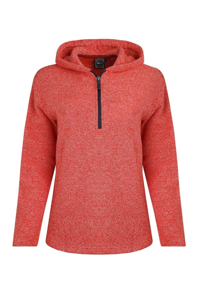 Weird Fish Weird Fish Women's Alisa 1/4 Zip Snow Marl Fleece Hoodie in Dark Red - 2
