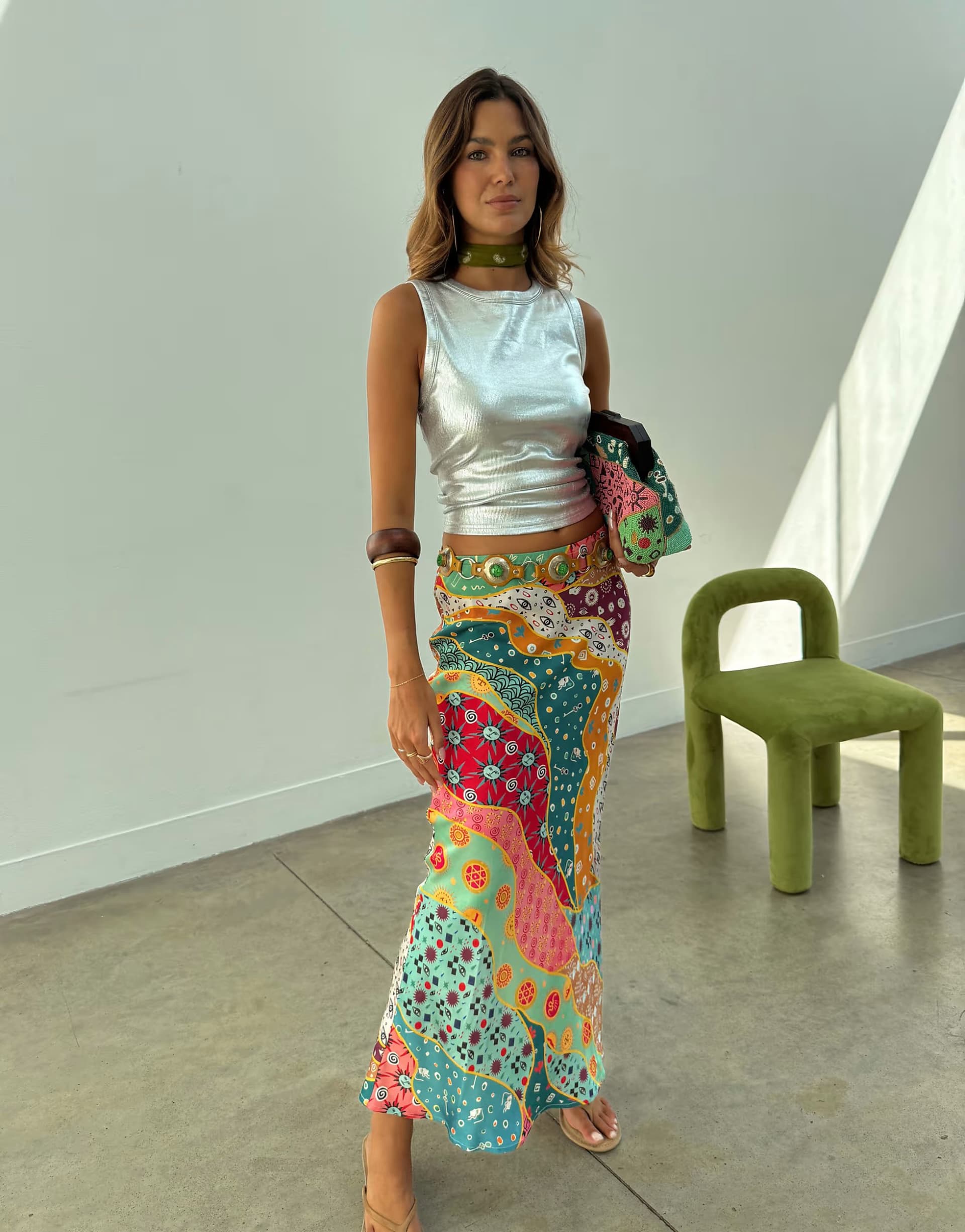 ASOS Never Fully Dressed Dorris satin maxi skirt in pastel print
