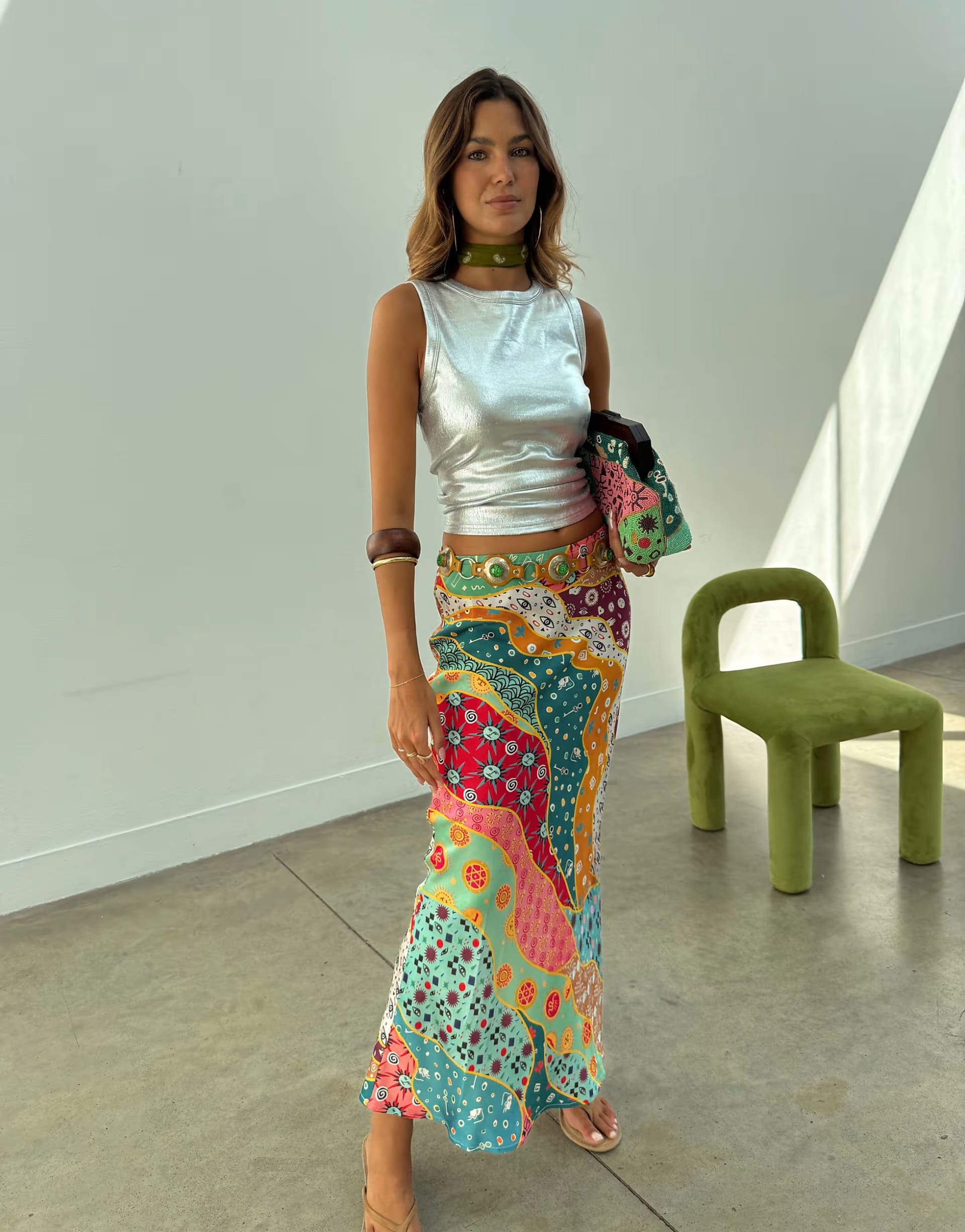 ASOS Dorris Satin Maxi Skirt in Pastel Print