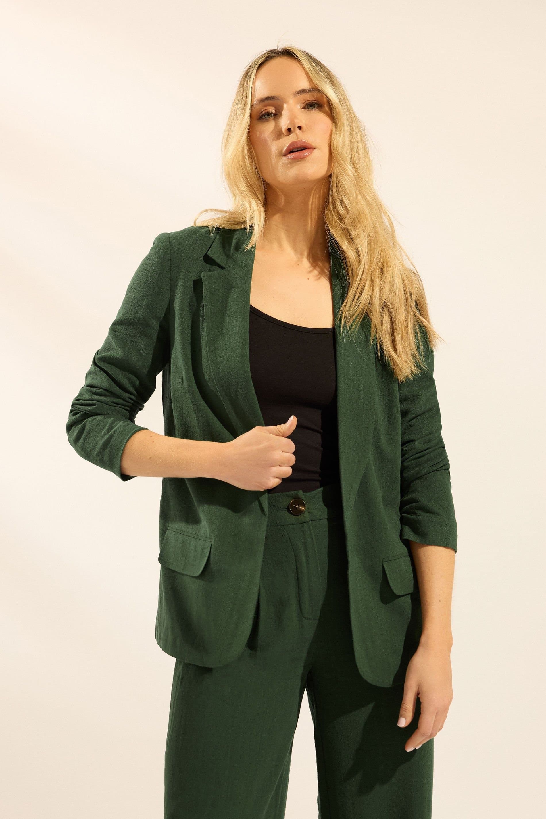 Long Tall Sally Long Tall Sally Dark Green Linen Blazer for Women