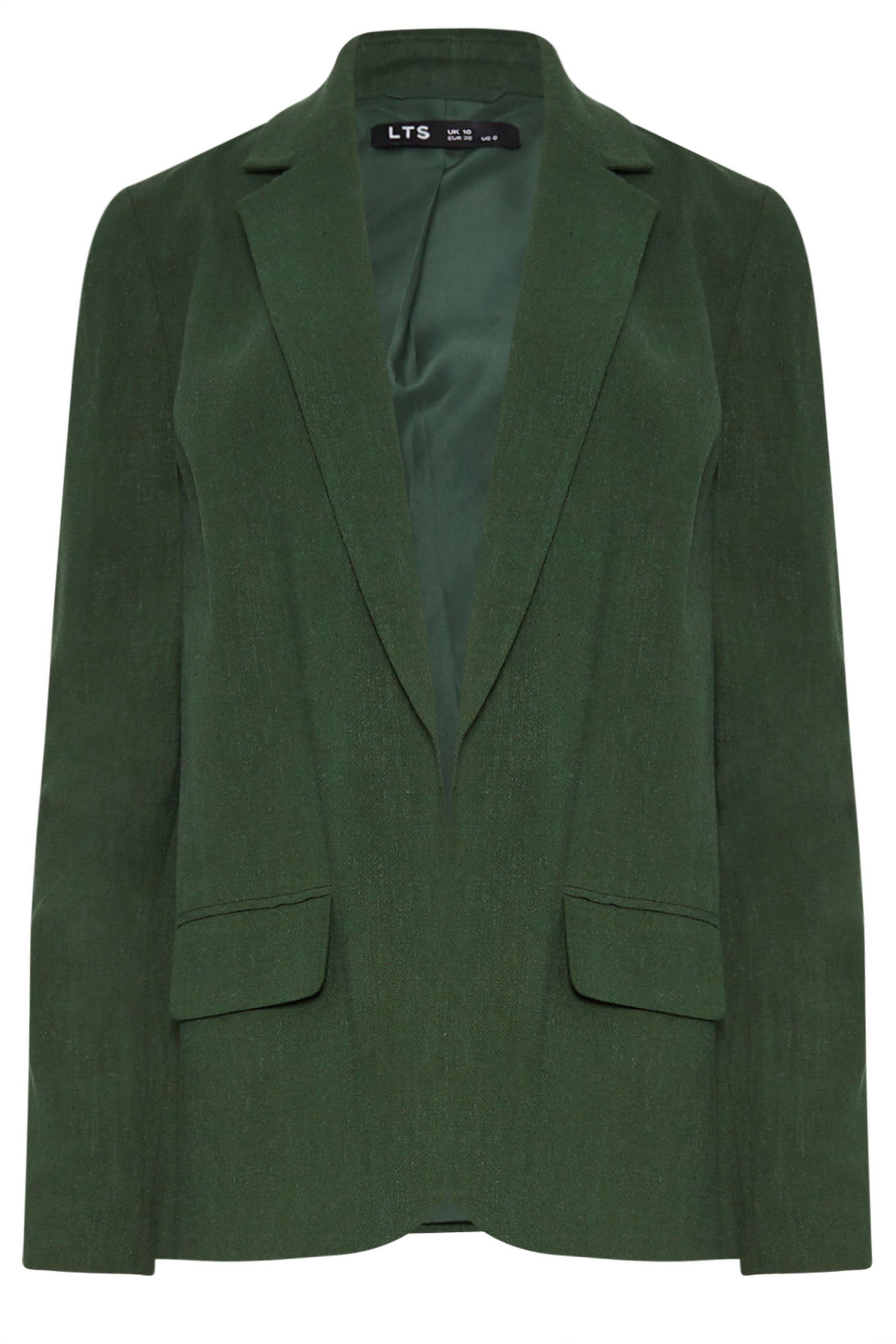 Long Tall Sally Long Tall Sally Women's Tall Linen Blazer in Dark Green - 2