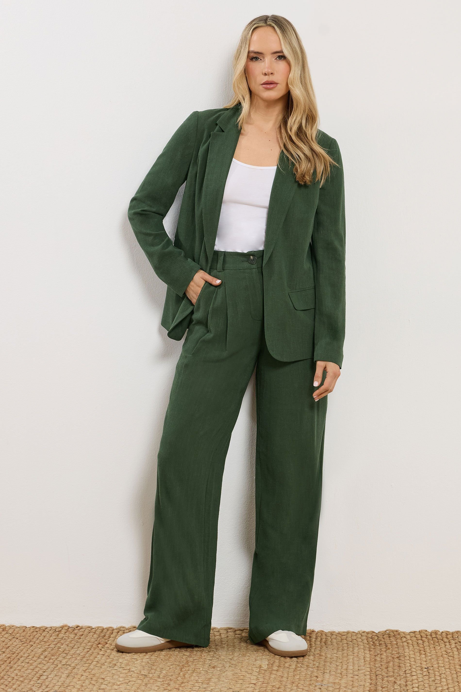 Long Tall Sally Long Tall Sally Women's Tall Linen Blazer in Dark Green - 3