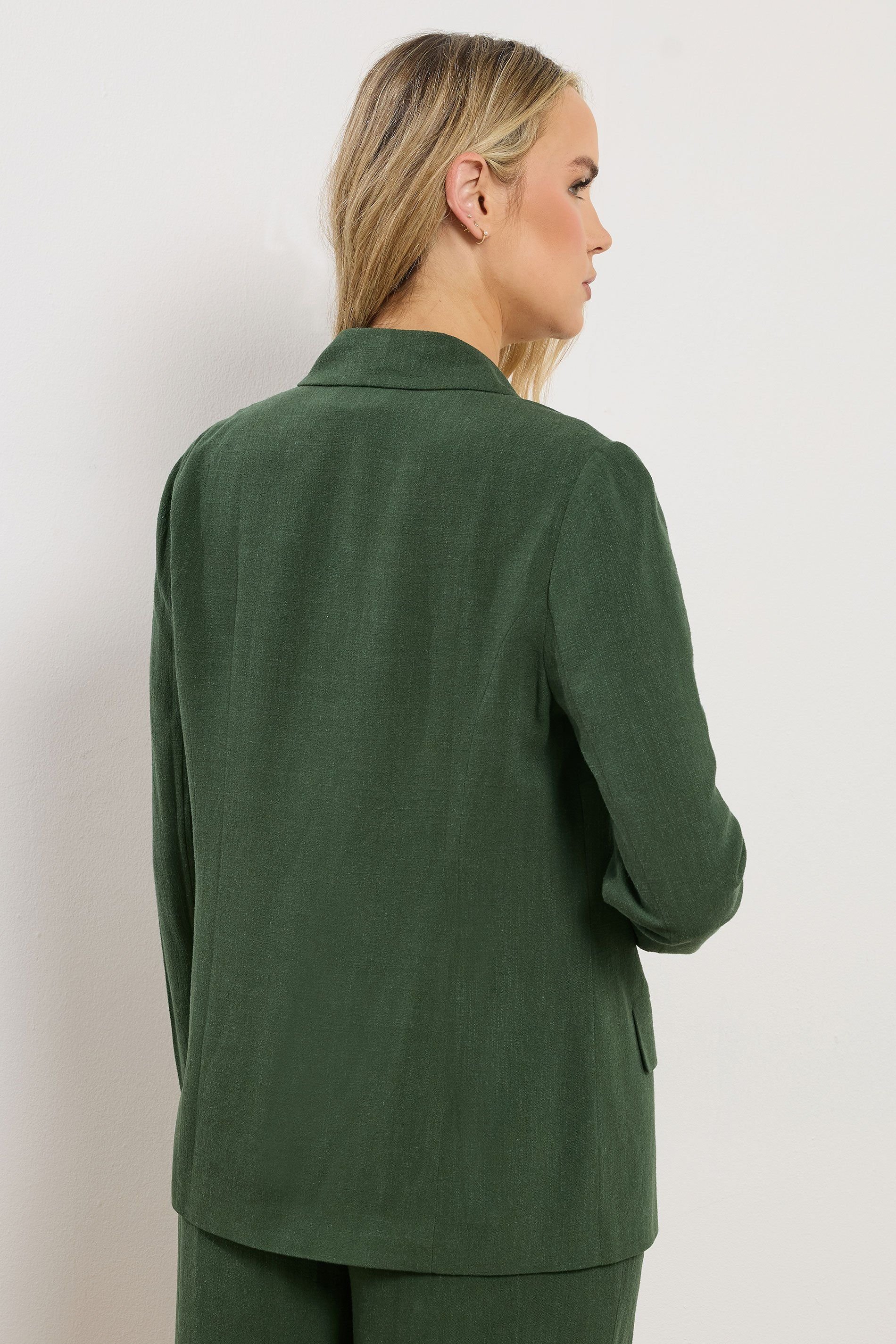 Long Tall Sally Long Tall Sally Women's Tall Linen Blazer in Dark Green - 4