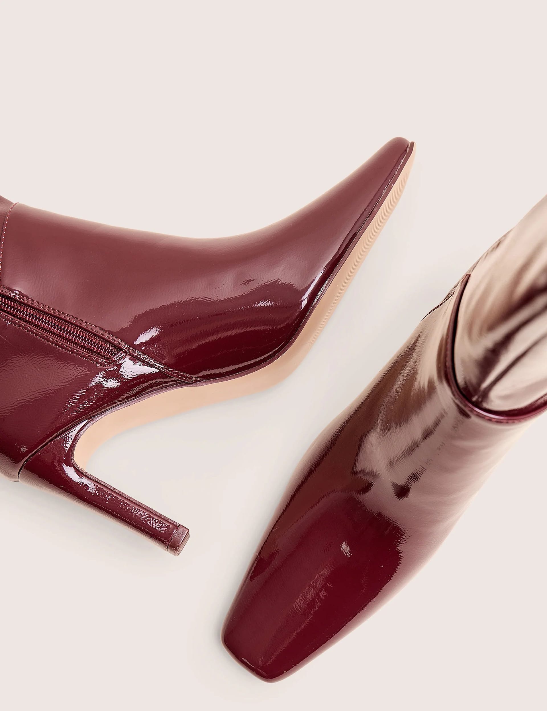 Public Desire Pose Burgundy Hi Shine Zip Up Knee High Slim Block Heeled Boots - 4