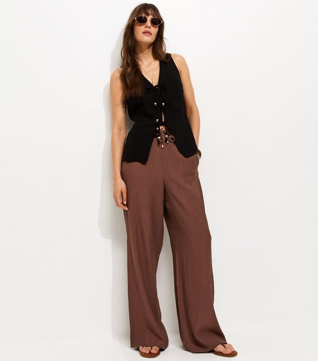 New Look Women's Tall Dark Brown Crinkle Texture Wide Leg Trousers New Look - 3