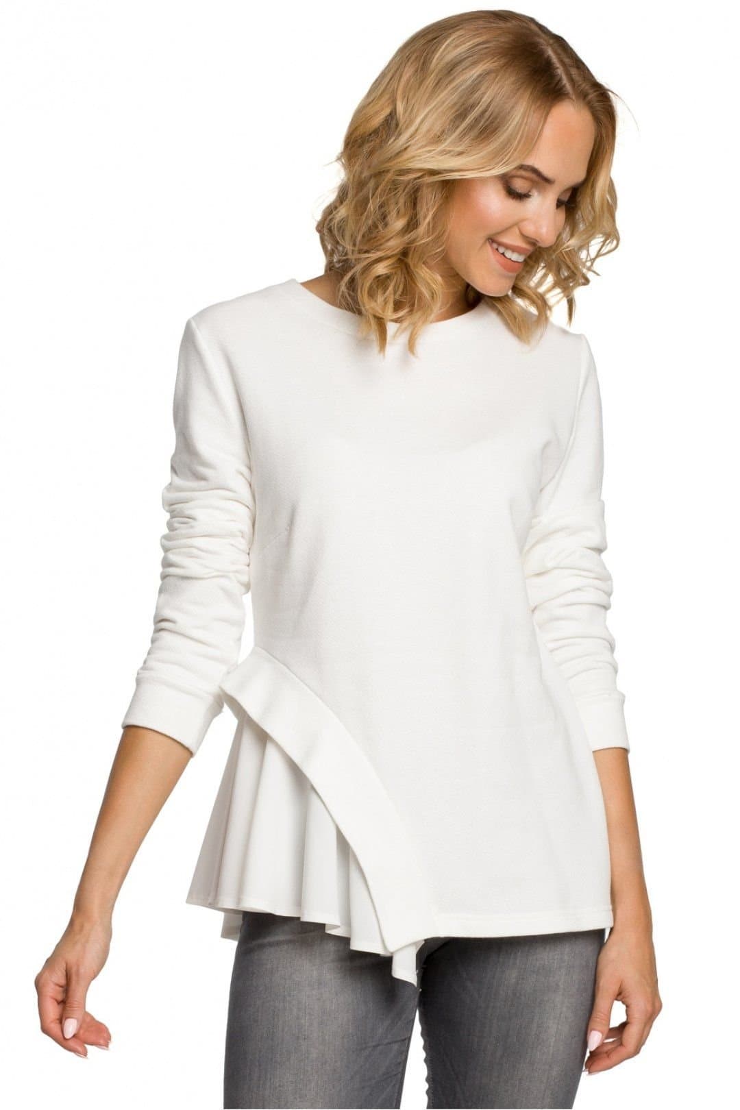 Love Lace Love Lace Women's Asymmetrical Knit & Airy Fabric Blouse in White