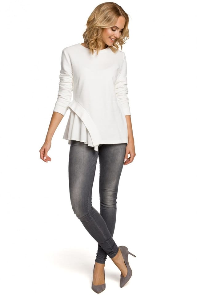 Love Lace Love Lace Women's Asymmetrical Knit & Airy Fabric Blouse in White - 2