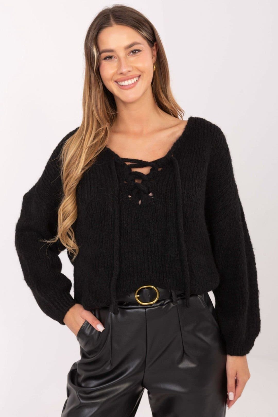 Love Lace Love Lace Women's Casual Lace Front Wool Blend Sweater in Black