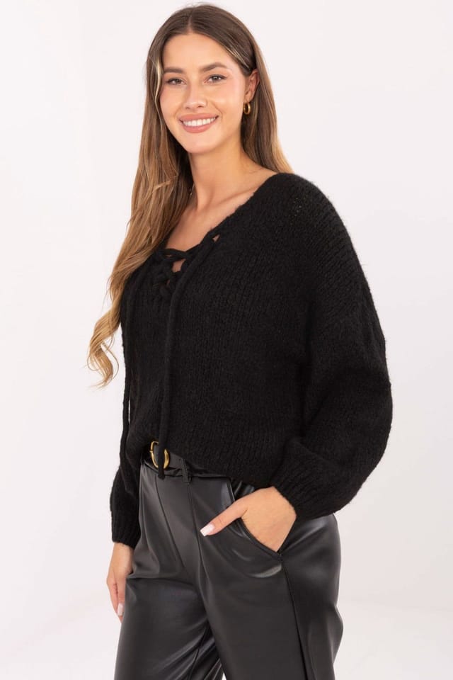 Love Lace Love Lace Women's Casual Lace Front Wool Blend Sweater in Black - 2