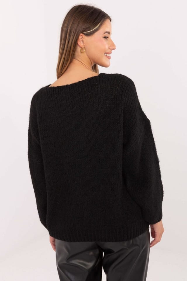 Love Lace Love Lace Women's Casual Lace Front Wool Blend Sweater in Black - 3