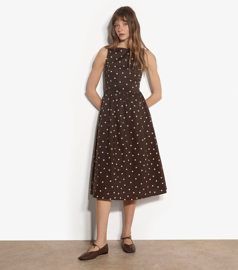 Apricot Women's Brown Cotton Polka Dot Print Midi Dress Apricot New Look - 1