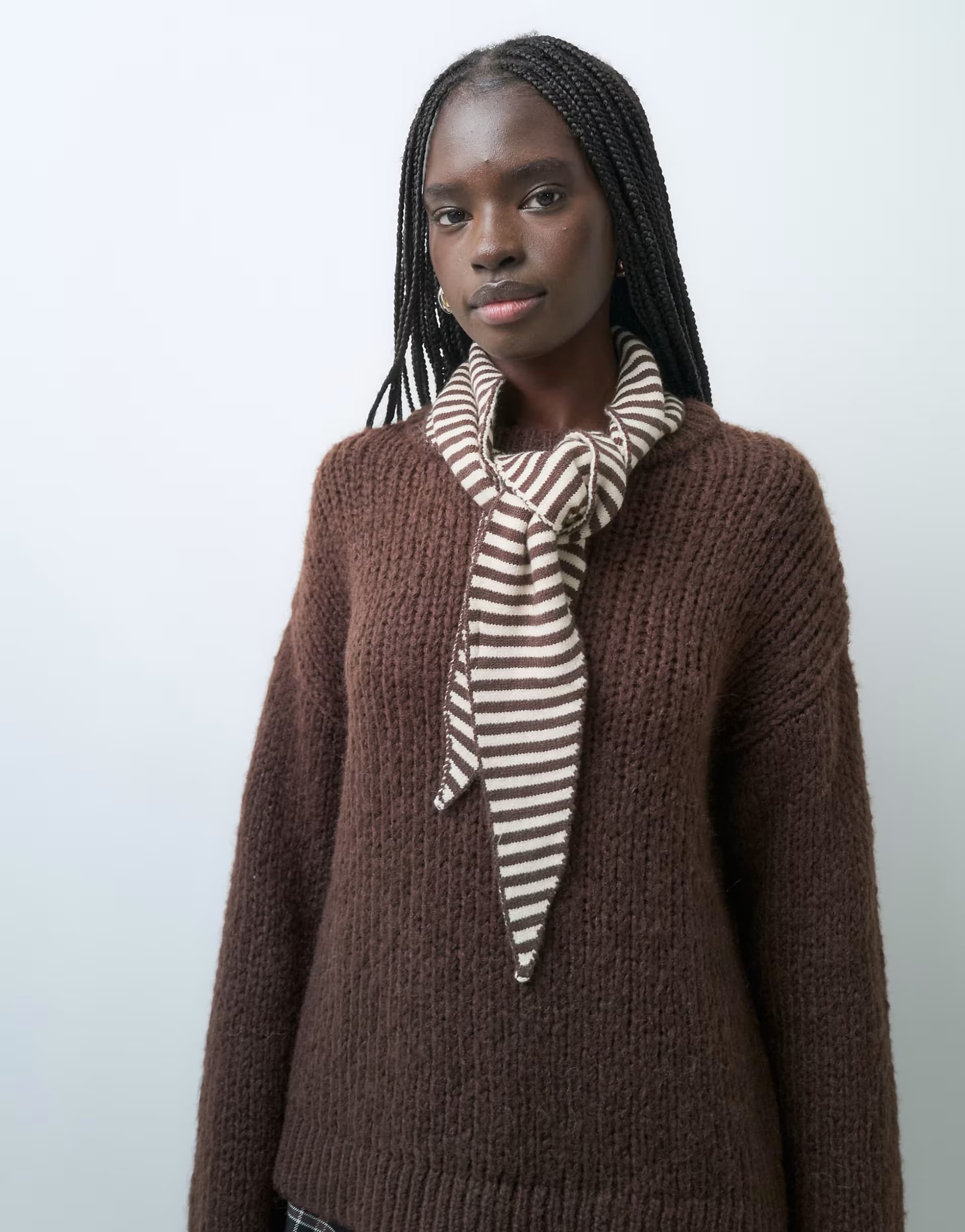 ASOS Pieces triangle scarf in brown and white stripe