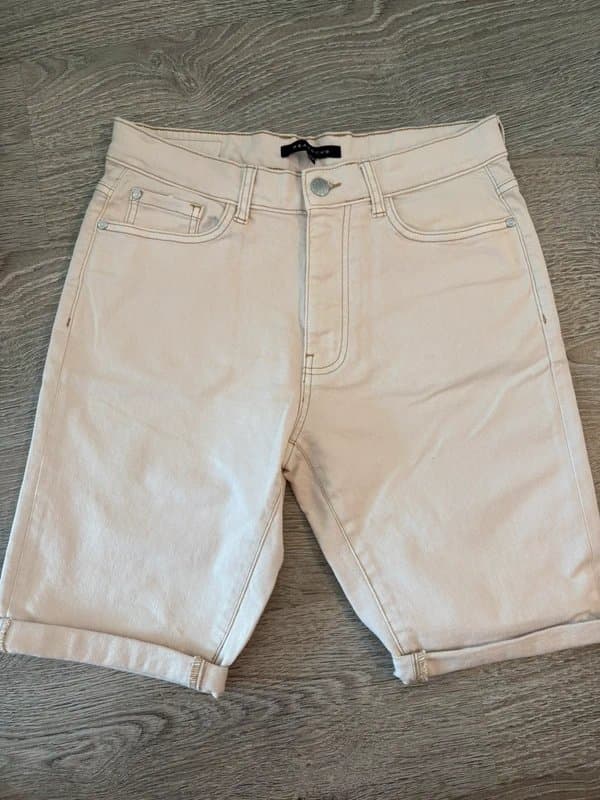 Peacocks Peacocks Men’s Beige Denim Shorts W30 Slim Fit Turn-Up Hem Summer Casual