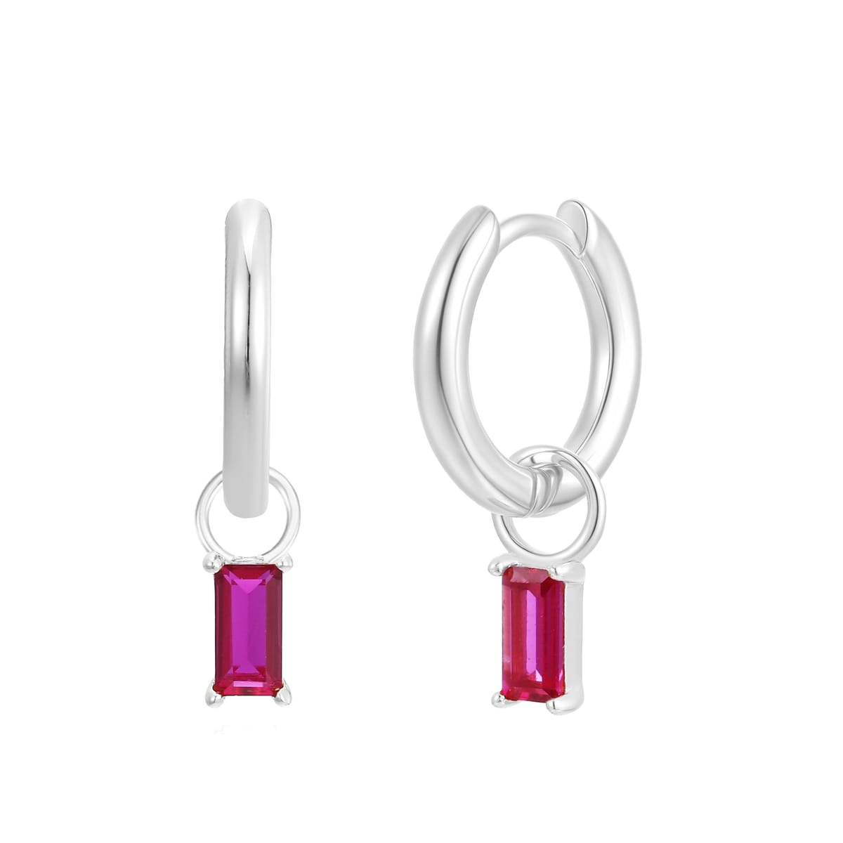 Gold Trip Gold Trip Women's July Huggie Hoop Birthstone Charm Earrings in Silver - 1