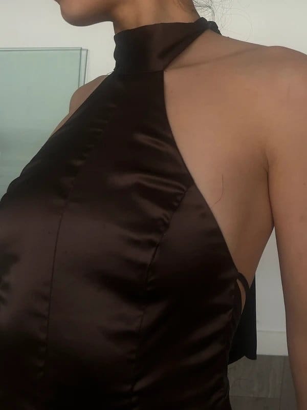 ASOS Design Brown silk backless jumpsuit - size S - 1