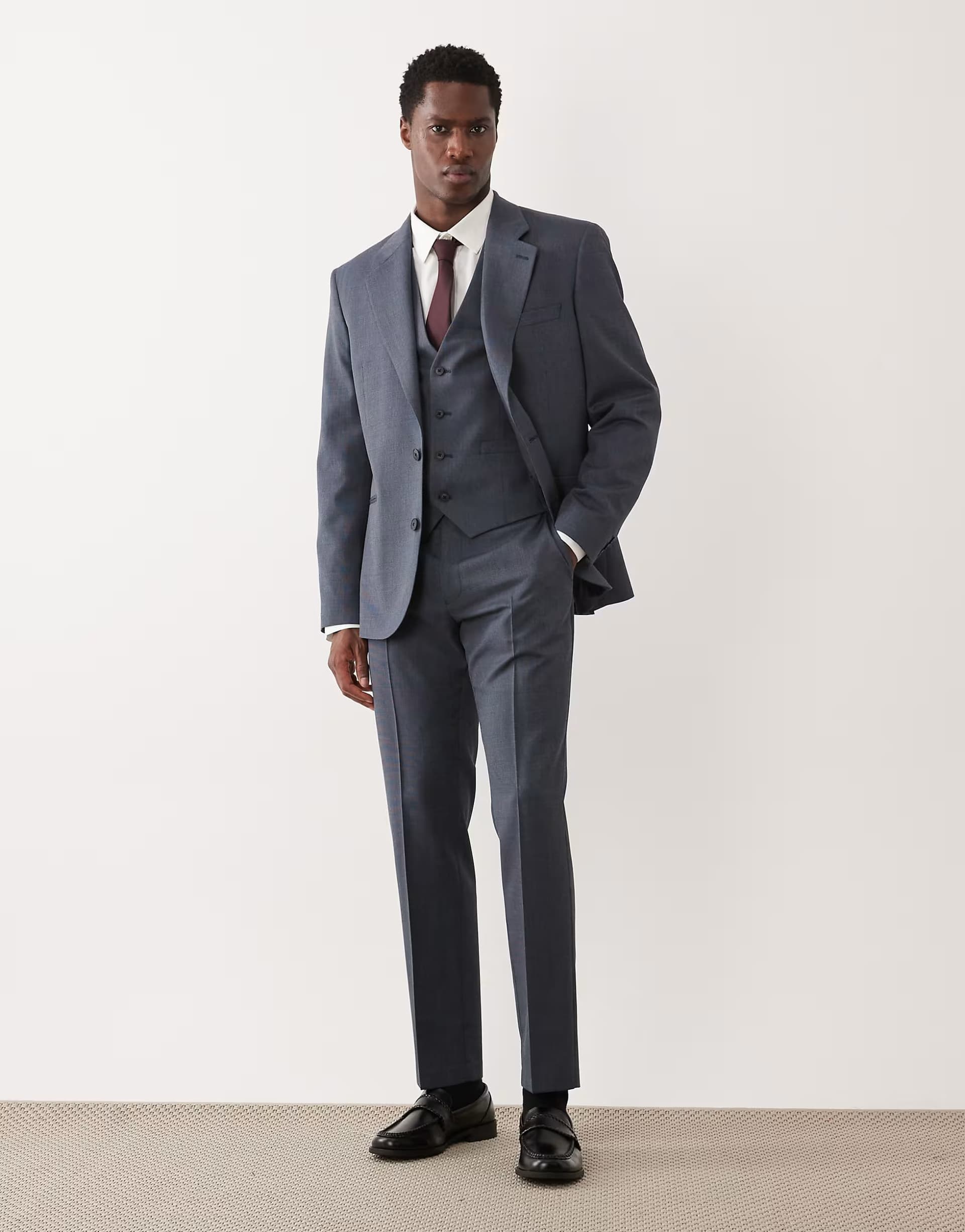 ASOS ASOS DESIGN slim suit trousers in navy washable wool blend