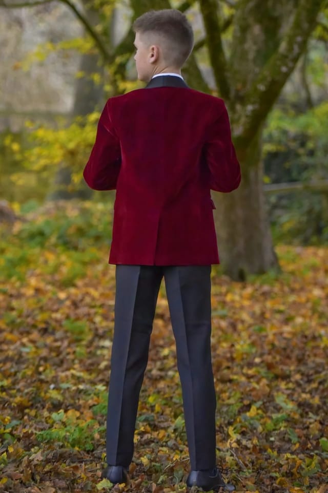 Vivaki Vivaki Men's 5 Piece Wine Velvet Tuxedo Suit - 3
