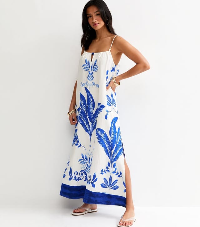 New Look Women's Petite Blue Leaf Print Beach Maxi Dress New Look - 3