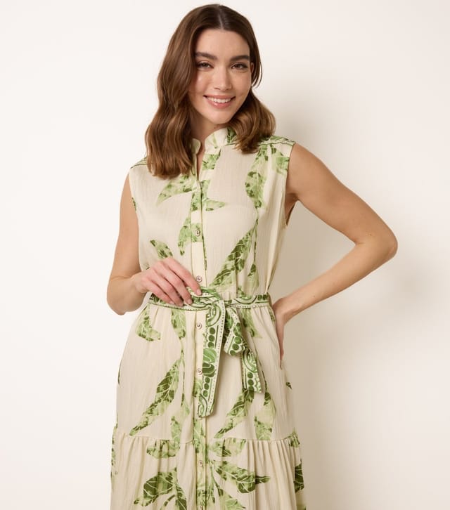 Blue Vanilla Women's Green Leaf Print Sleeveless Midi Dress Blue Vanilla New Look - 2