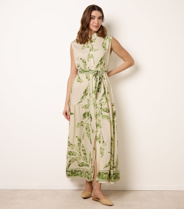 Blue Vanilla Women's Green Leaf Print Sleeveless Midi Dress Blue Vanilla New Look - 3