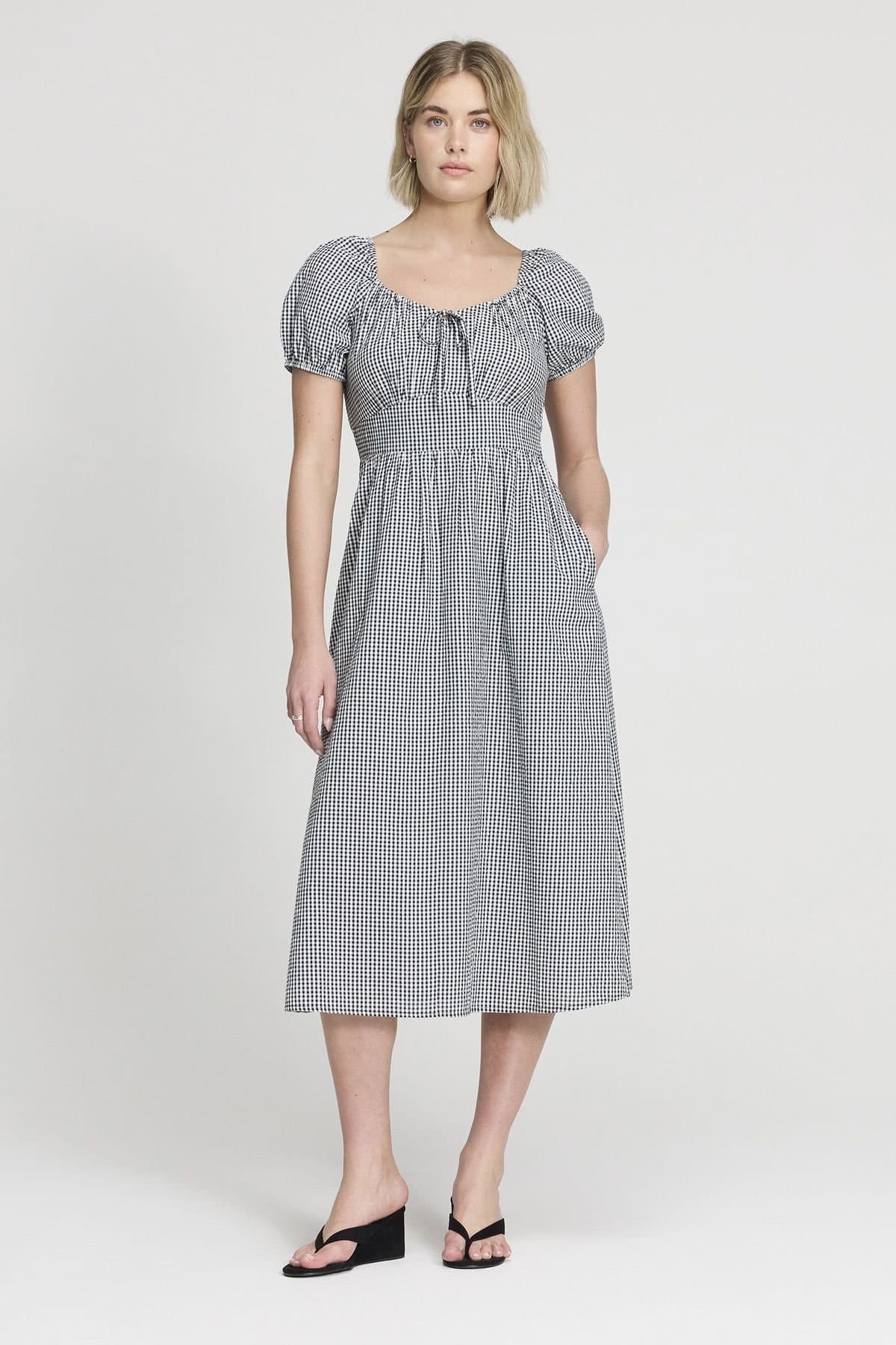 Finery London Finery London Women's Petite Kaitlyn Cotton Gingham Midi Dress in Black