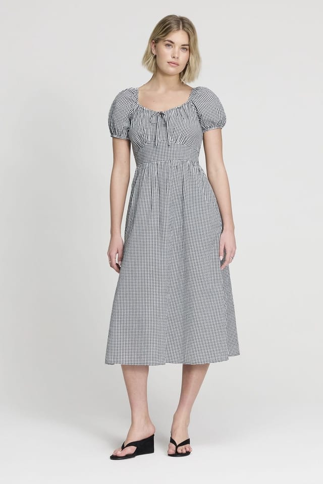 Finery London Finery London Women's Petite Kaitlyn Cotton Gingham Midi Dress in Black - 3
