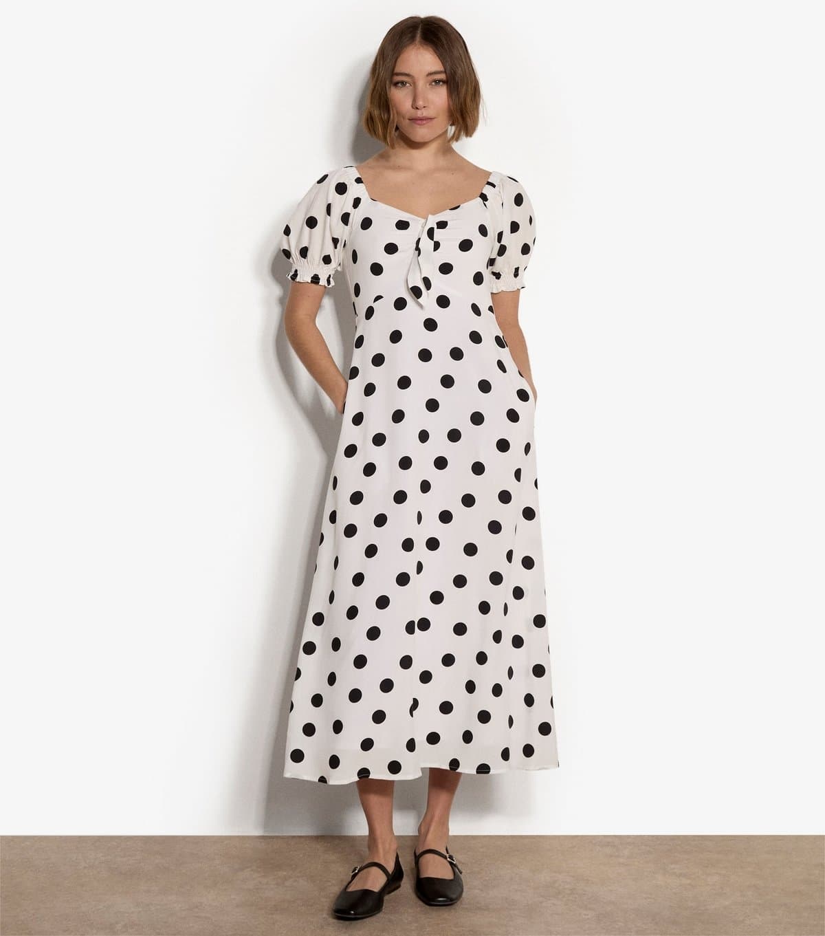 Apricot Women's White Polka Dot Bow Detail Midi Dress Apricot New Look