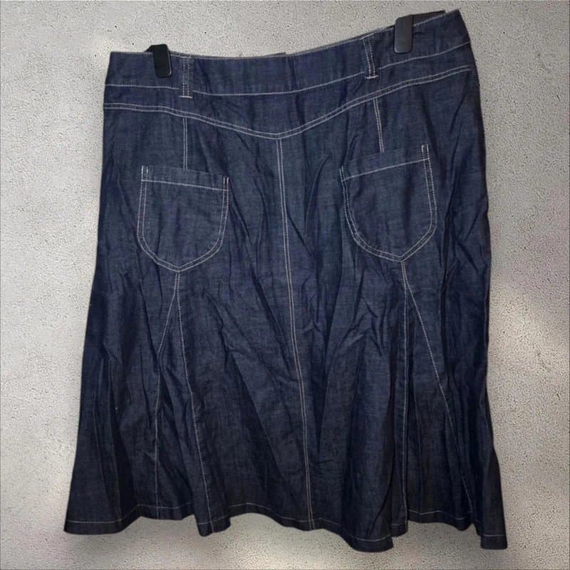 Marks & Spencer M&S Blue Denim A-Line Button Skirt UK22 soft vintage weekend casual boho core alt