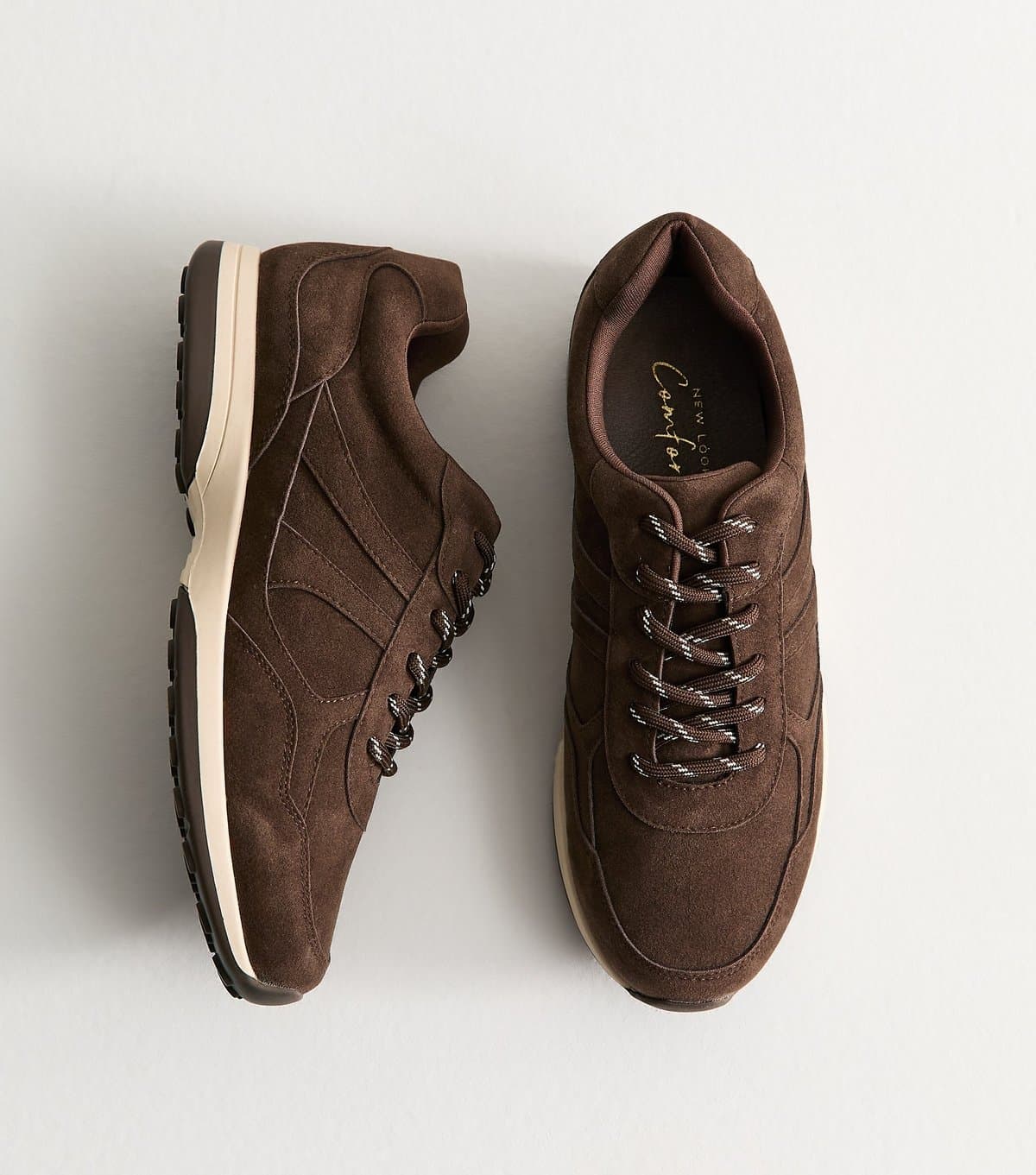 New Look Women's Dark Brown Faux Suede Panelled Lace Up Trainers Vegan New Look