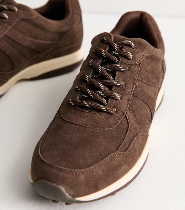 New Look Women's Dark Brown Faux Suede Panelled Lace Up Trainers Vegan New Look - 3