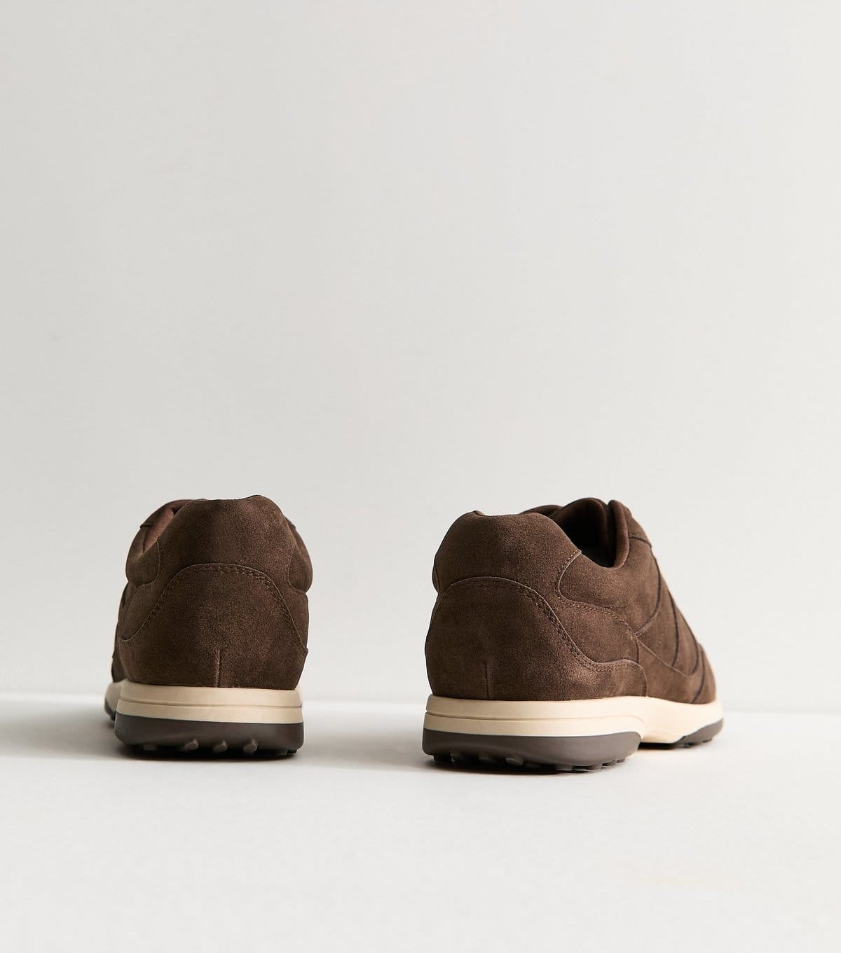 New Look Women's Dark Brown Faux Suede Panelled Lace Up Trainers Vegan New Look - 4