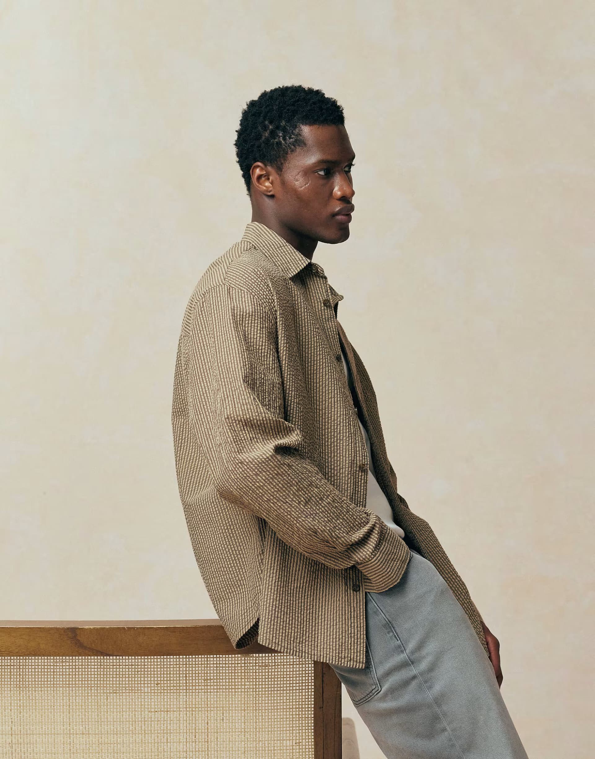 ASOS ASOS DESIGN oversized seersucker stripe shirt in brown