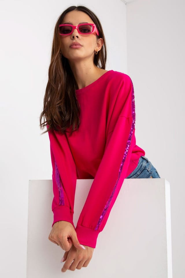 Love Lace Love Lace Women's Long Sleeve Round Neck Blouse Sequin Sleeves in Pink - 2