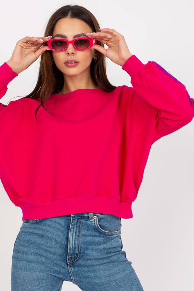 Love Lace Love Lace Women's Long Sleeve Round Neck Blouse Sequin Sleeves in Pink - 3