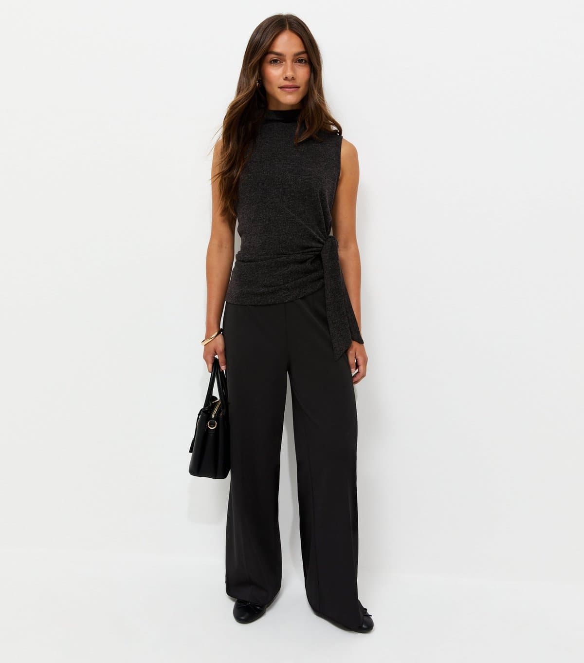 New Look Women's Petite Black Jersey Wide Leg Trousers New Look