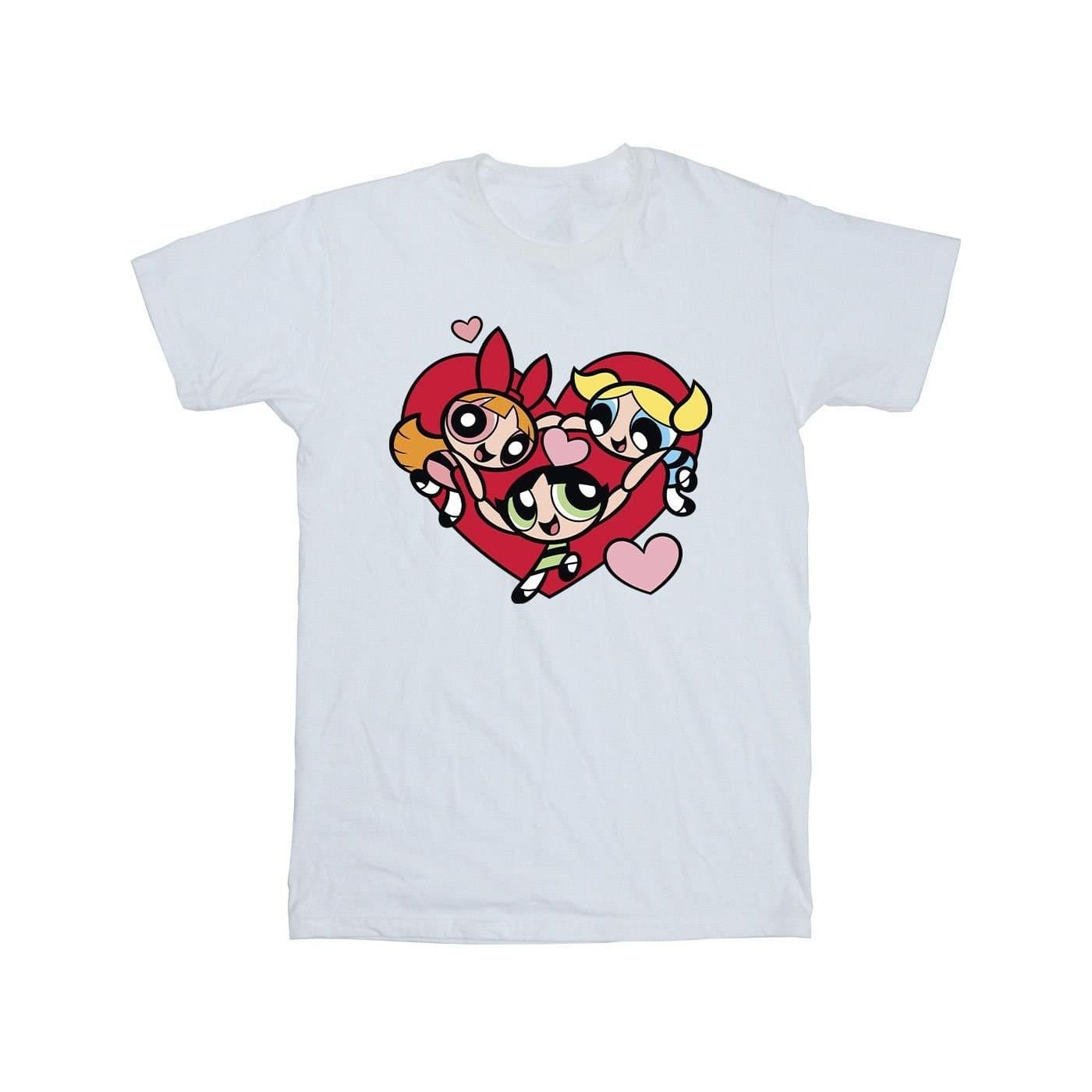 Powerpuff Girls Powerpuff Girls Men's Holding Hands Heart Cotton T-Shirt in White