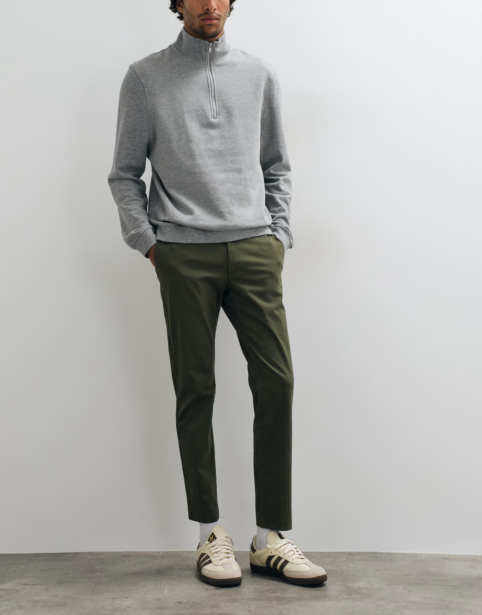 ASOS Mango cotton rich slim fit trousers in khaki