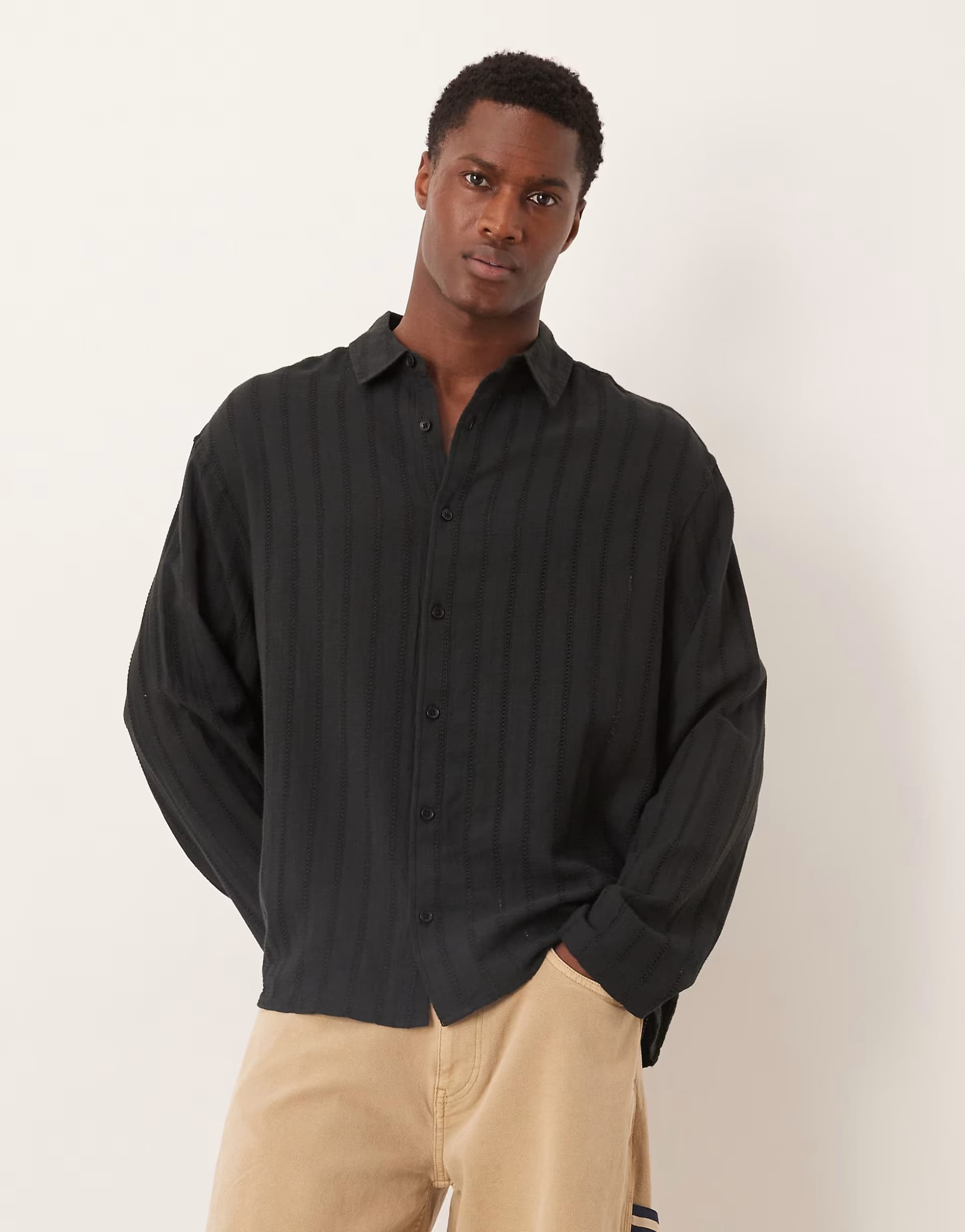 ASOS ASOS DESIGN oversized broderie shirt in black