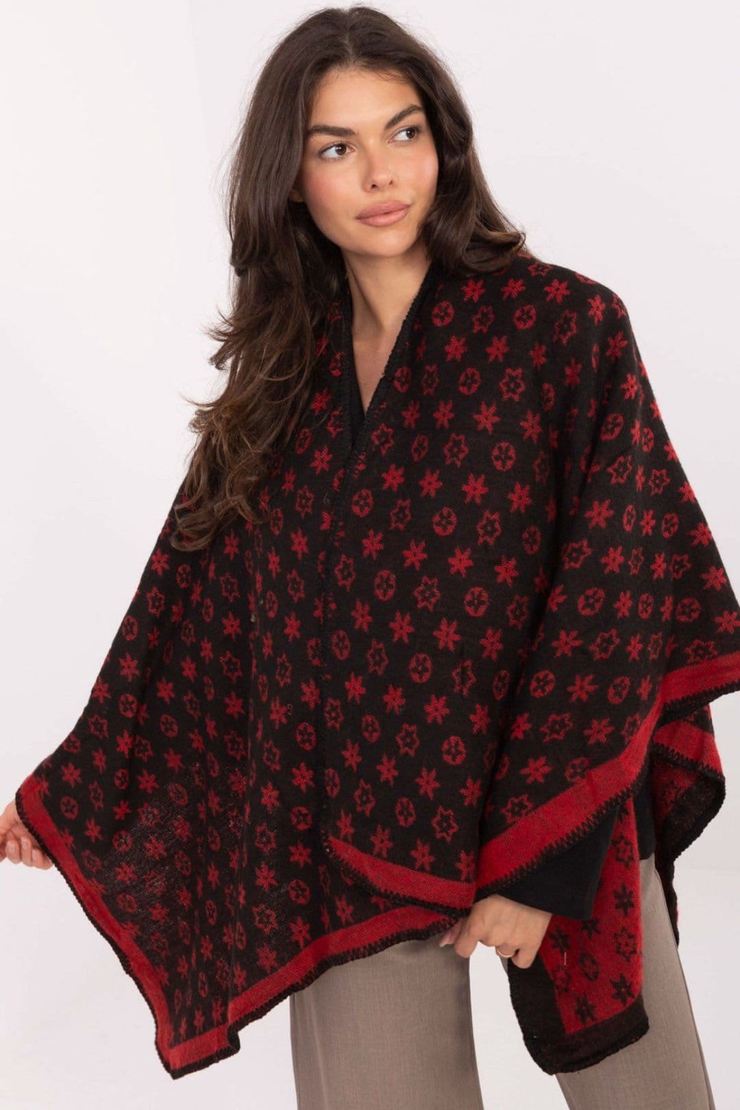 Love Lace Black Printed Poncho Wrap for Women