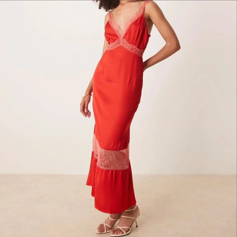 Never Fully Dressed Never fully dressed red lace maxi dress