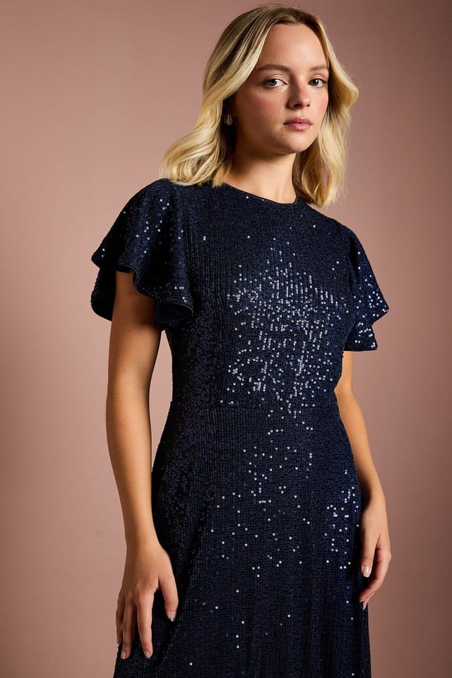 Coast Coast Women's Teen Sequin Angel Sleeve Bridesmaid Dress in Navy - 2