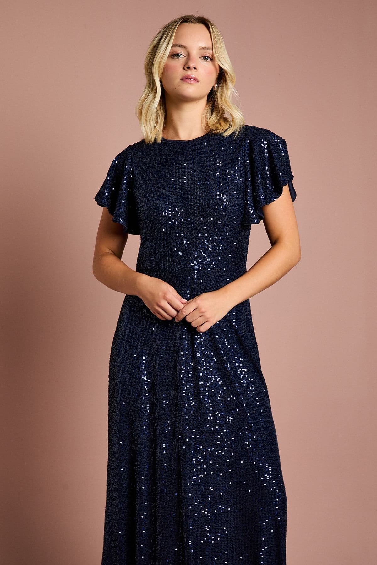 Coast Coast Women's Teen Sequin Angel Sleeve Bridesmaid Dress in Navy - 4