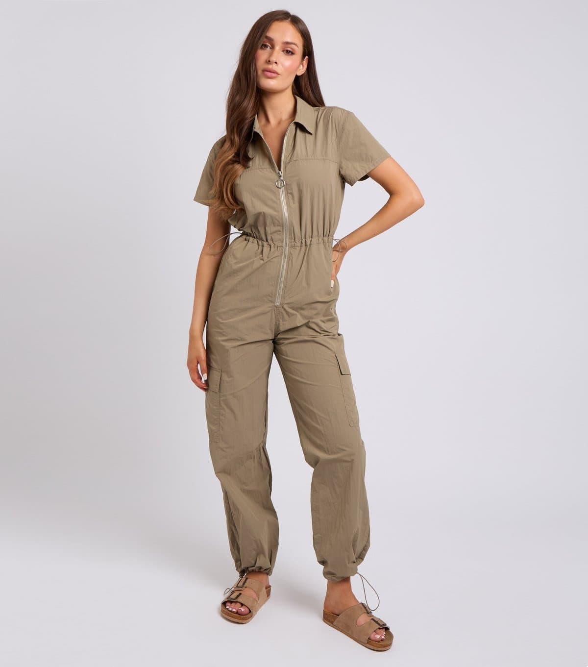 Urban Bliss Women's Khaki Drawstring Waist Shell Jumpsuit Urban Bliss New Look