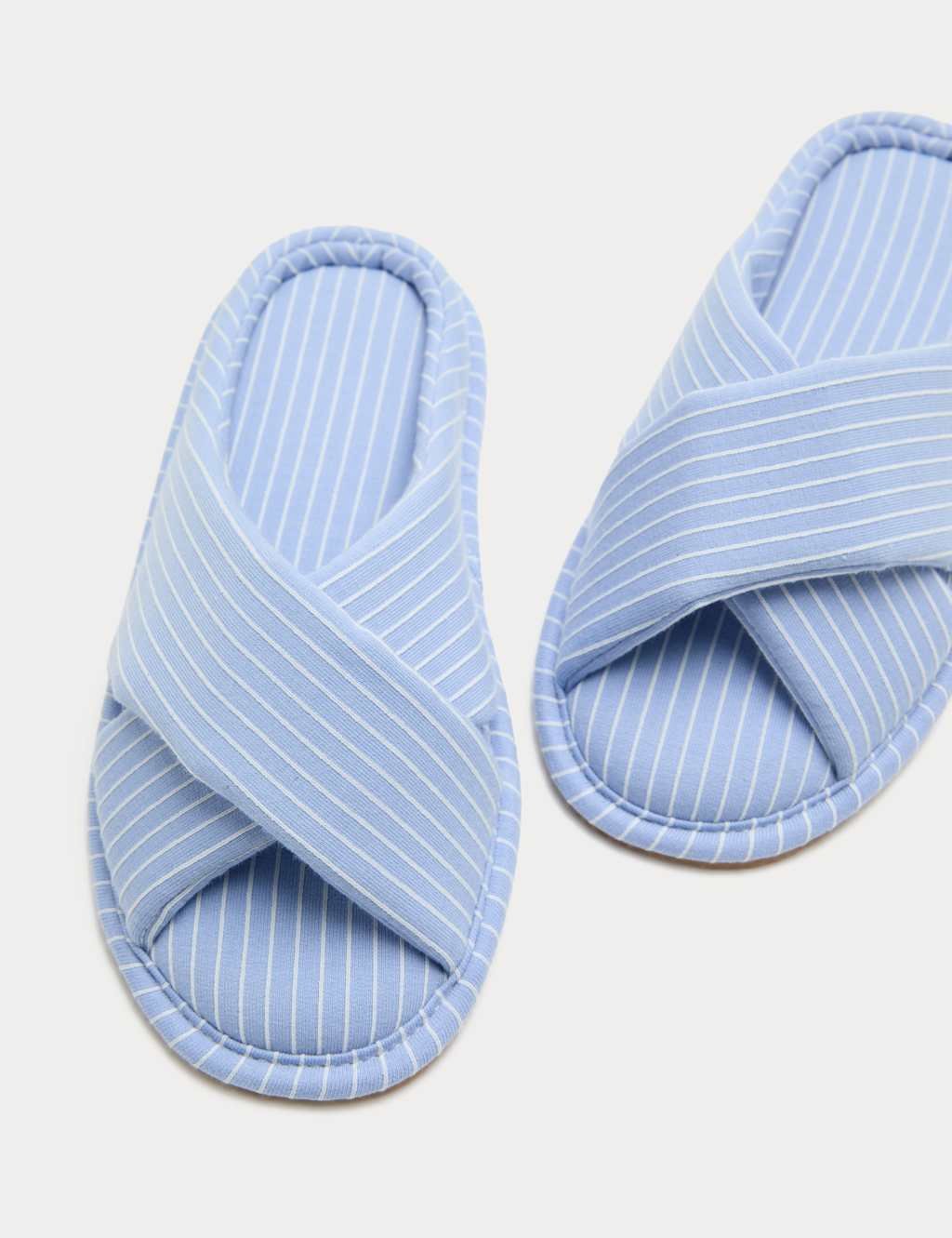 Marks & Spencer M&S Striped Crossover Strap Open Toe Slippers Blue Mix - 2